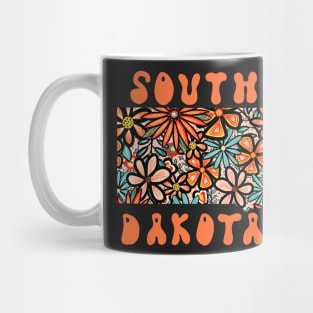 South Dakota State Design | Artist Designed Illustration Featuring South Dakota State Filled With Retro Flowers with Retro Hand-Lettering Mug